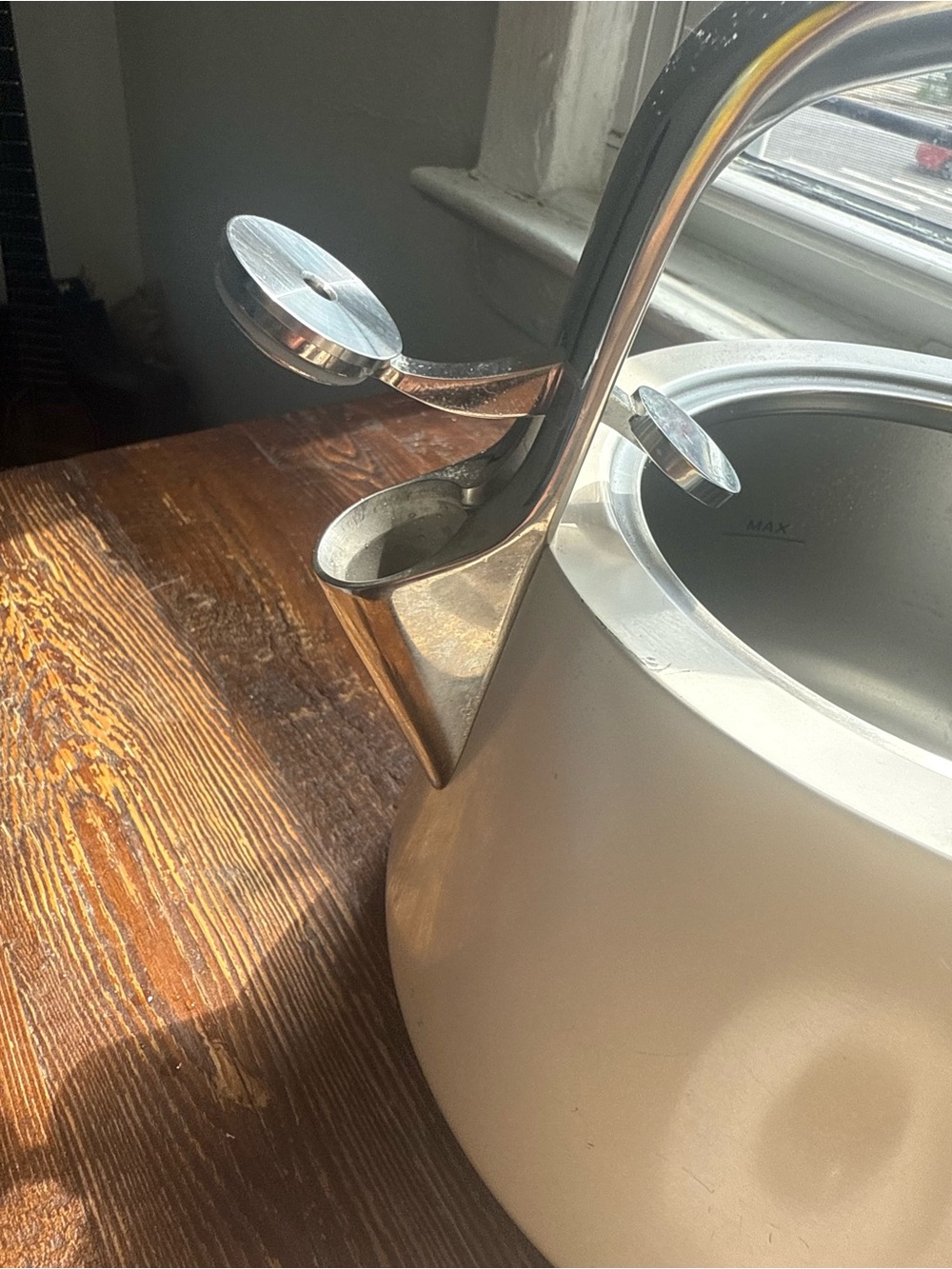 Minimal White Stovetop Tea Kettle with Chrome Handle - Picture 10 of 11